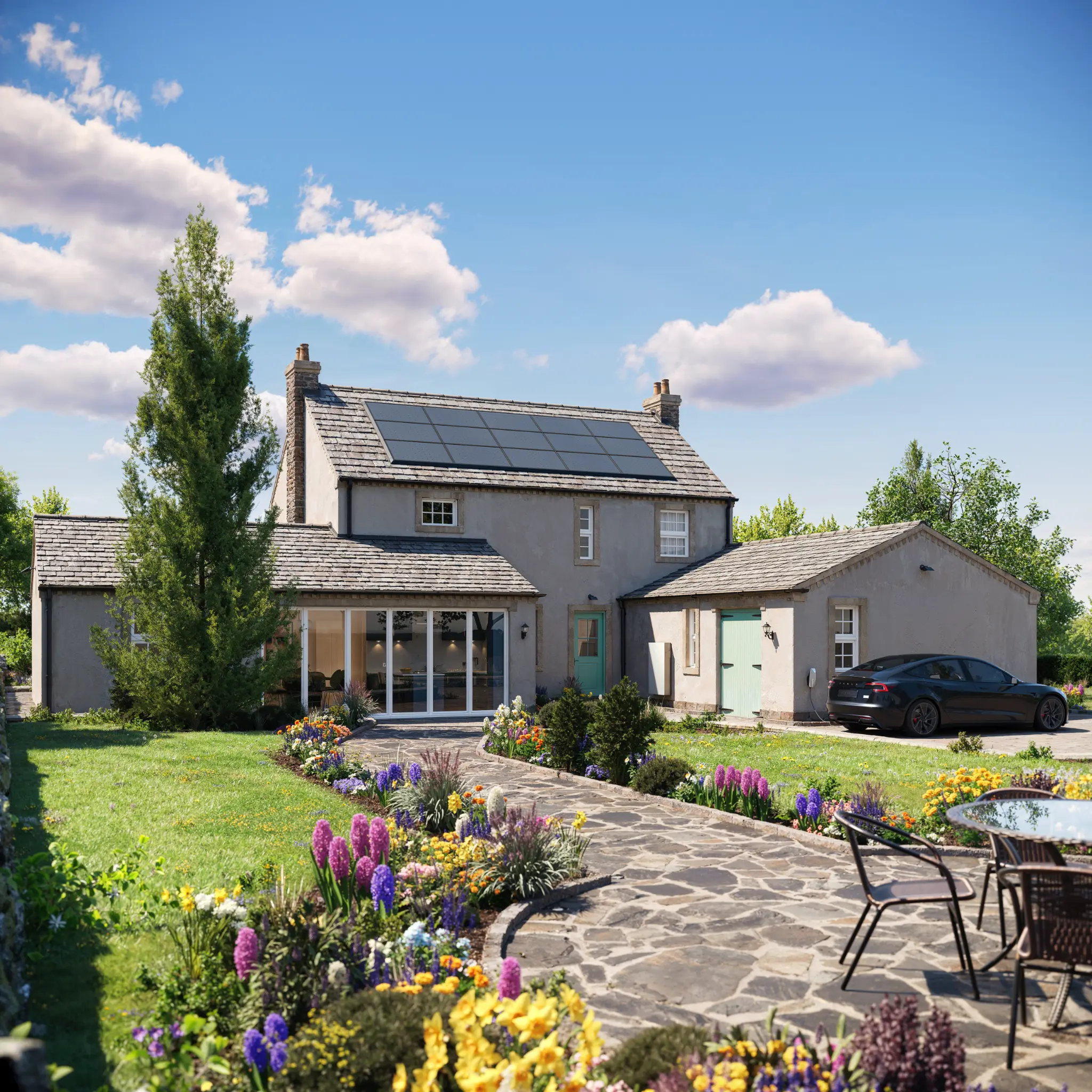 Beautiful home with solar panels